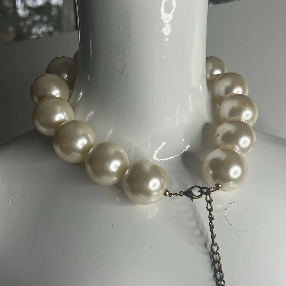 Elegant Large 1.25” Circular White Pearl Adjustable 16” Necklace